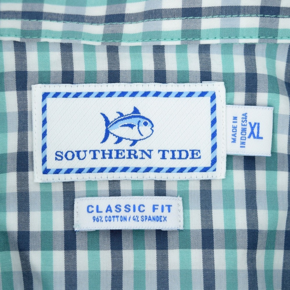 Southern Tide Men's XL Nassau Gingham Cotton Stretch LS Sport Shirt Green Blue - Picture 8 of 15